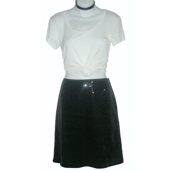 Ann Taylor Skirt Black Sequin Pencil Glam Party Work Goth alt Coquette egirl 2 - Picture 3 of 8